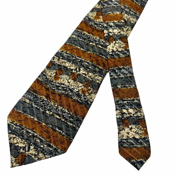 CANALI Necktie Tie Silk Satin Brown Blue Abstract Flower Print Italy EUC - Picture 1 of 8